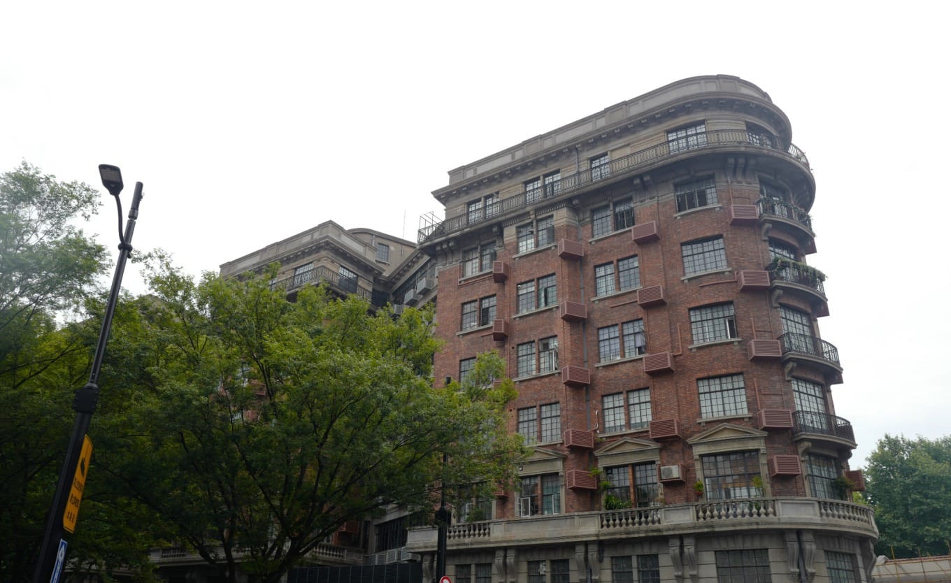 Close-up detail of the Wukang Building's French Renaissance architecture