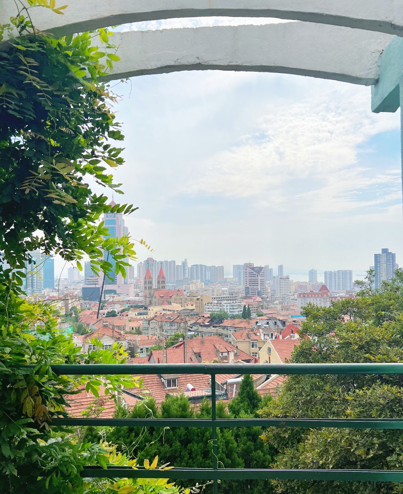 Panoramic view of Qingdao city and sea from Guanxiangshan