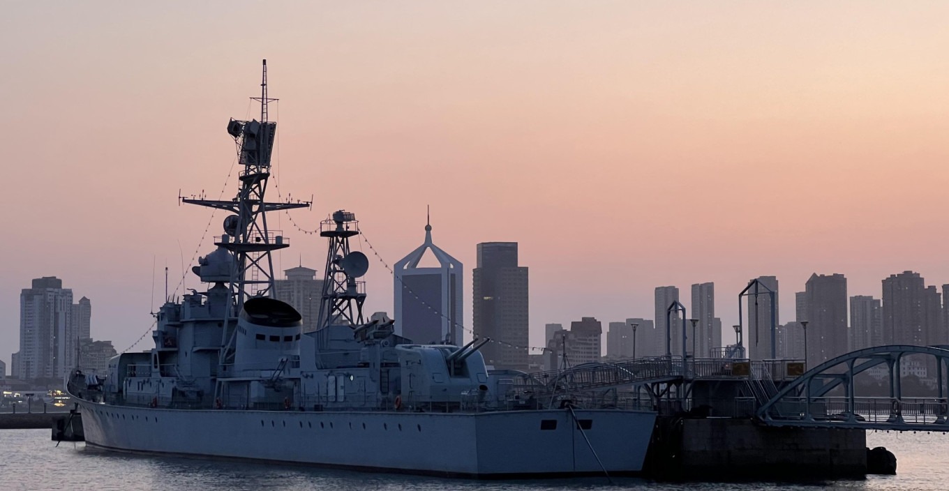 View of Little Qingdao Island at sunset