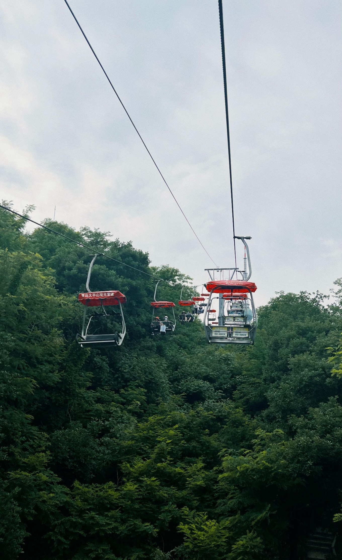 View from Taiping Cable Car showing green hills and sea