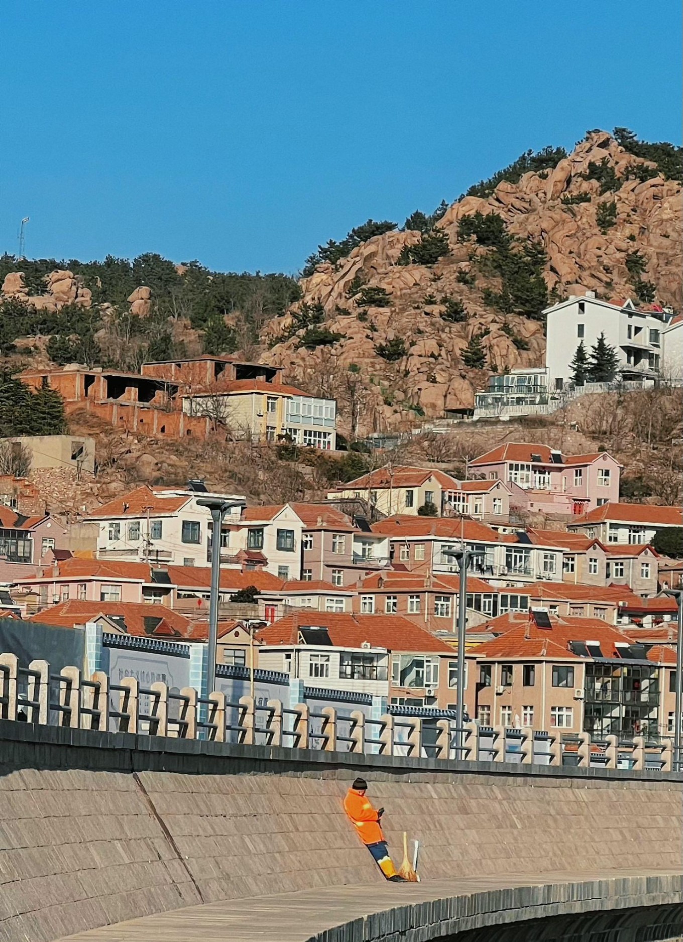 Distant view of Laoshan and houses