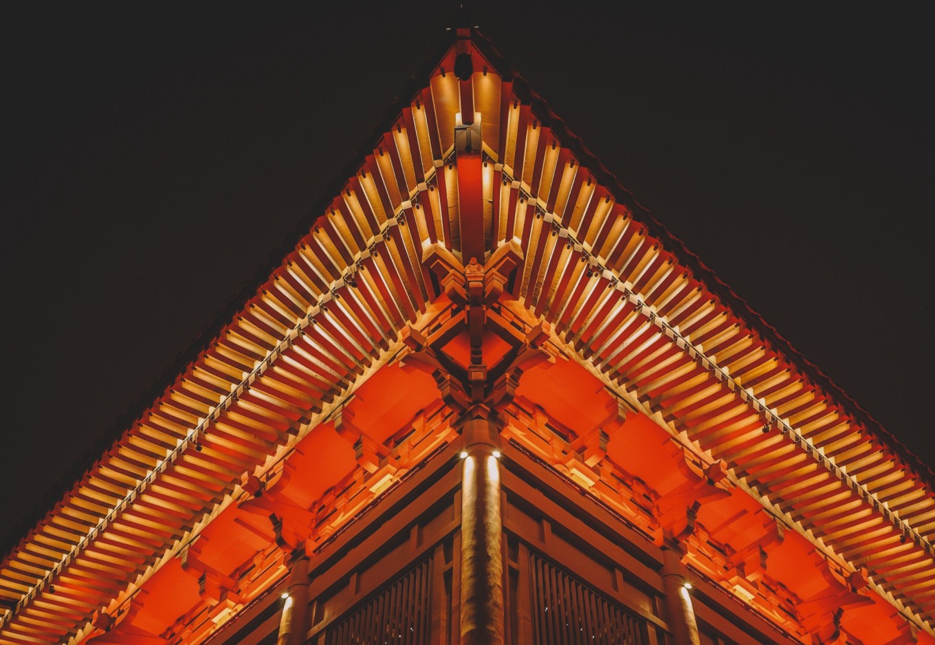 Close-up of decorative roof details at Tang Paradise