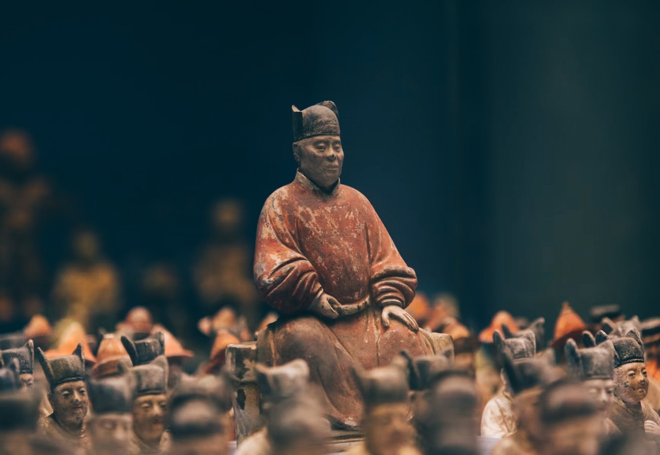 Ming dynasty painted pottery figurine procession of honor guard