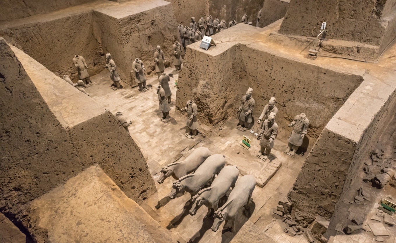 Terracotta warriors in Pit 2 with different poses and armor