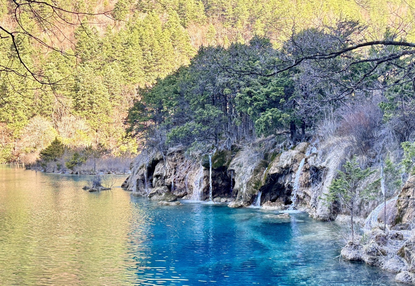 Peaceful lake surrounded by lush forest in Shuzheng Valley