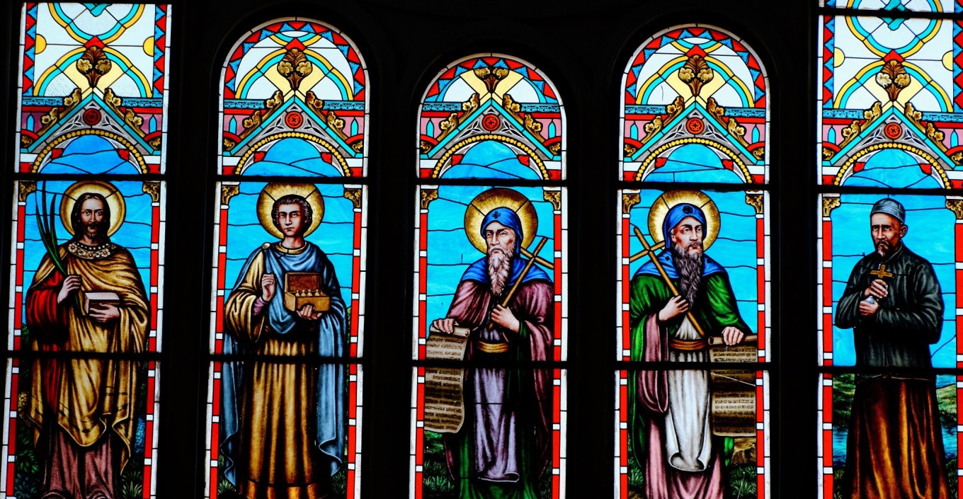 Colorful stained glass window in a Qingdao church