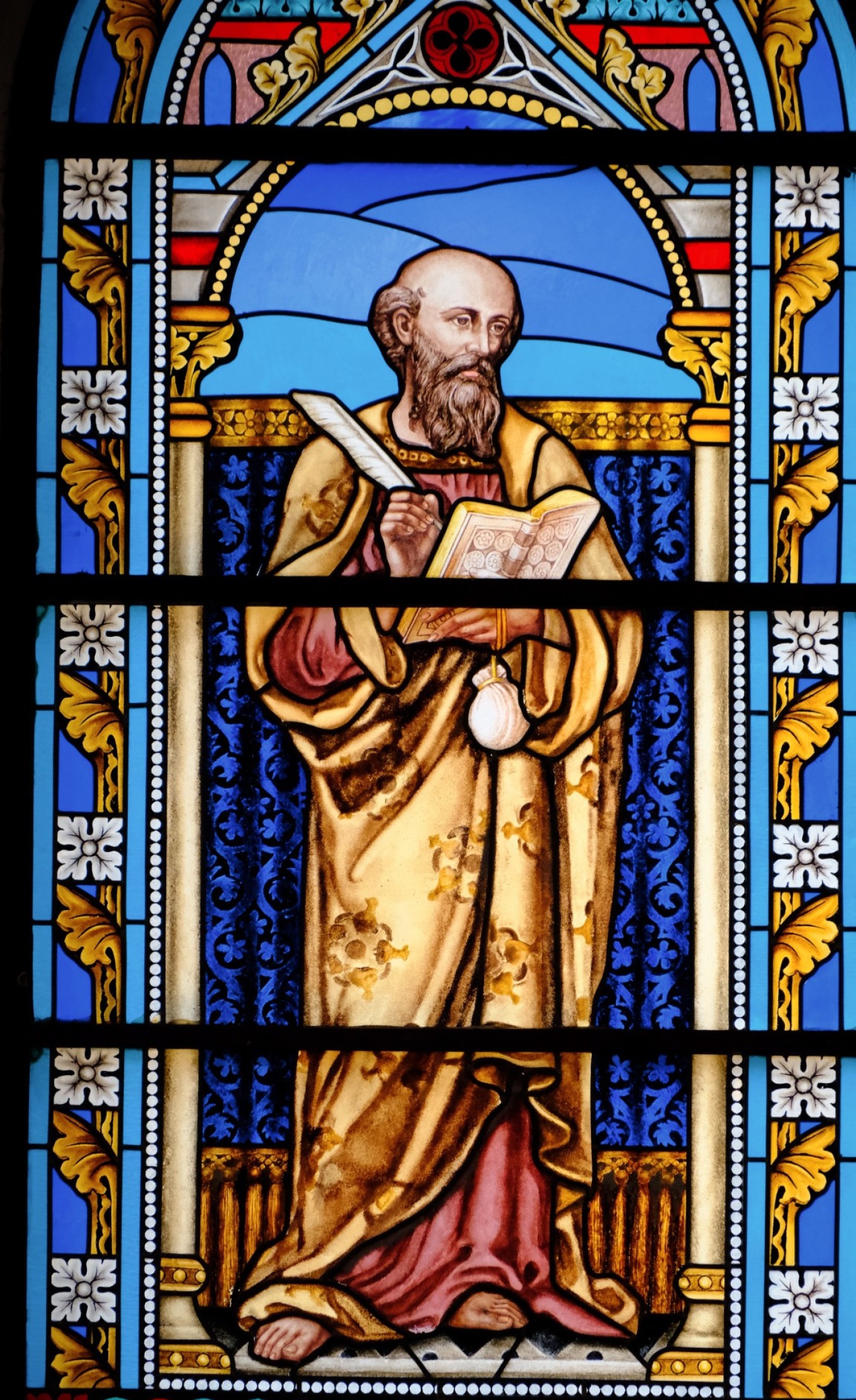 Stained glass window inside St. Michael's Cathedral in Qingdao