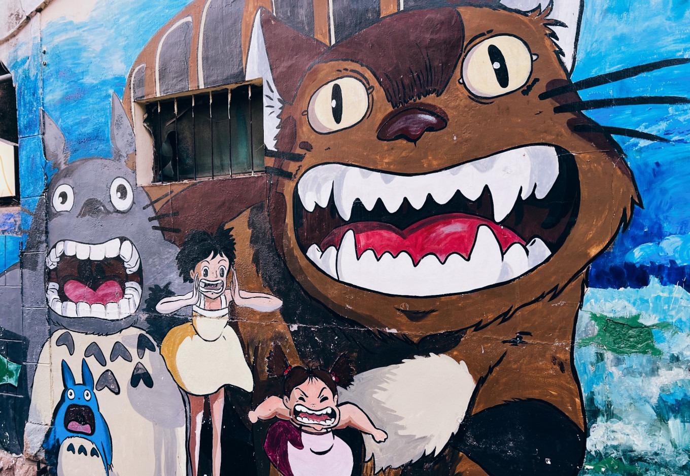 Street mural of Totoro from My Neighbor Totoro