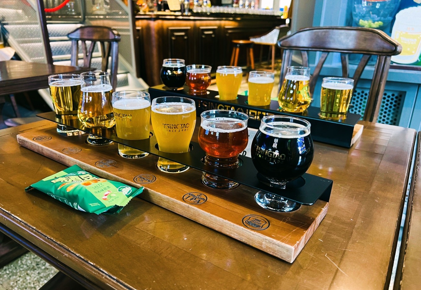 Interactive exhibit showing beer production process