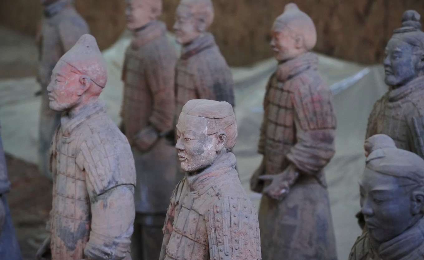 Ancient Qin bricks on display in Pit 1