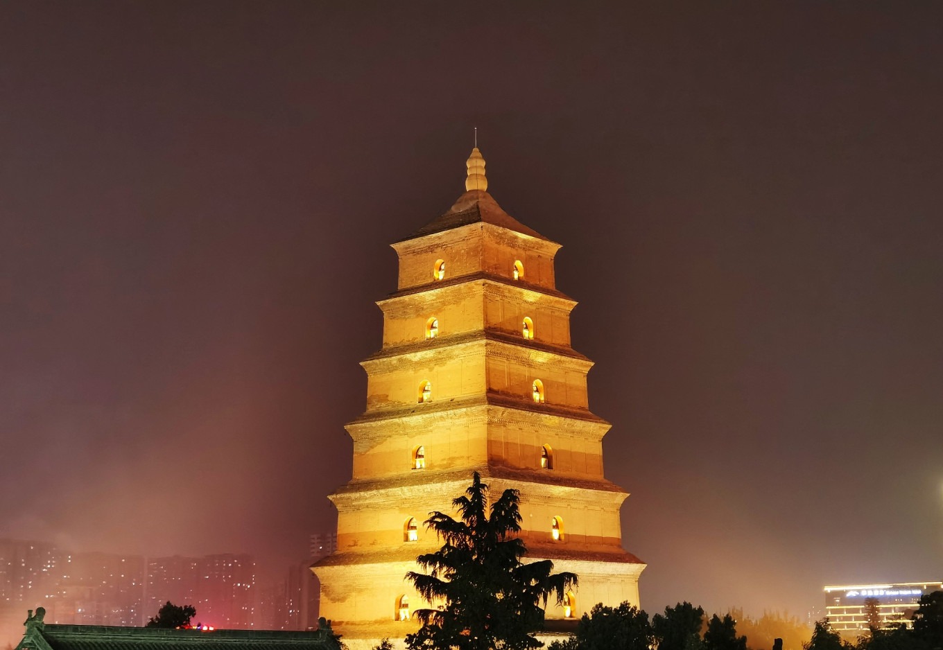 View of Dayan Pagoda from the fourth-floor terrace of Dayuecheng