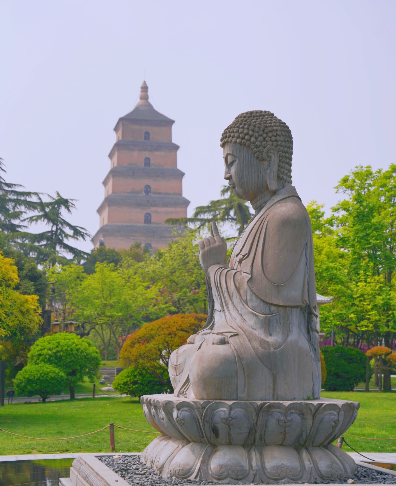 Statue of Tathagata Buddha on the east side of Dayan Pagoda