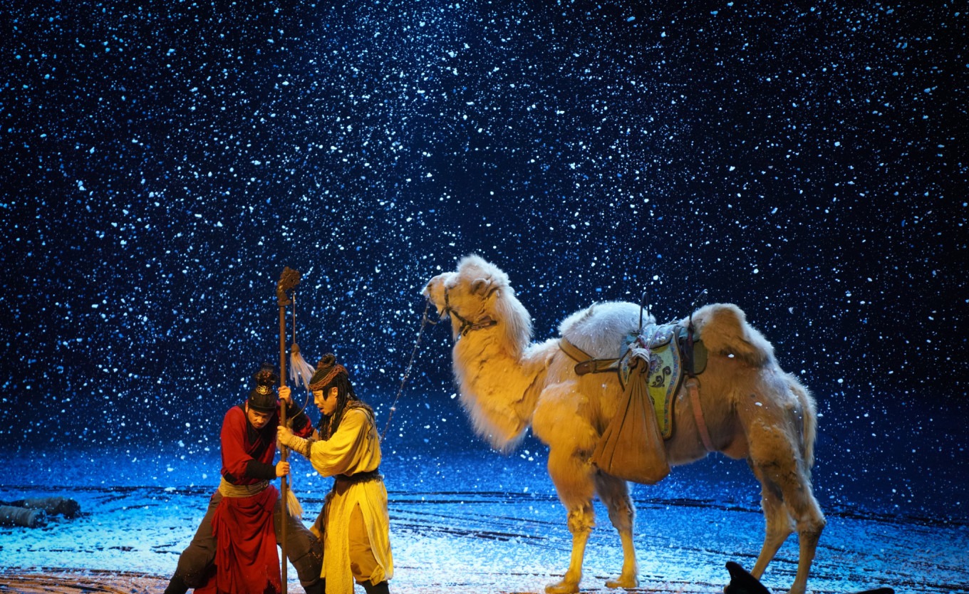 Apsaras flying gracefully in the Xi'an Eternal Love performance