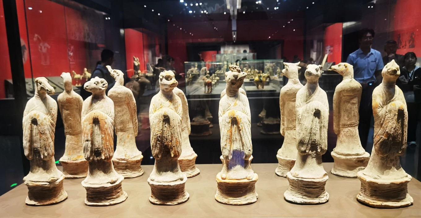 Twelve zodiac animal heads displayed in museum