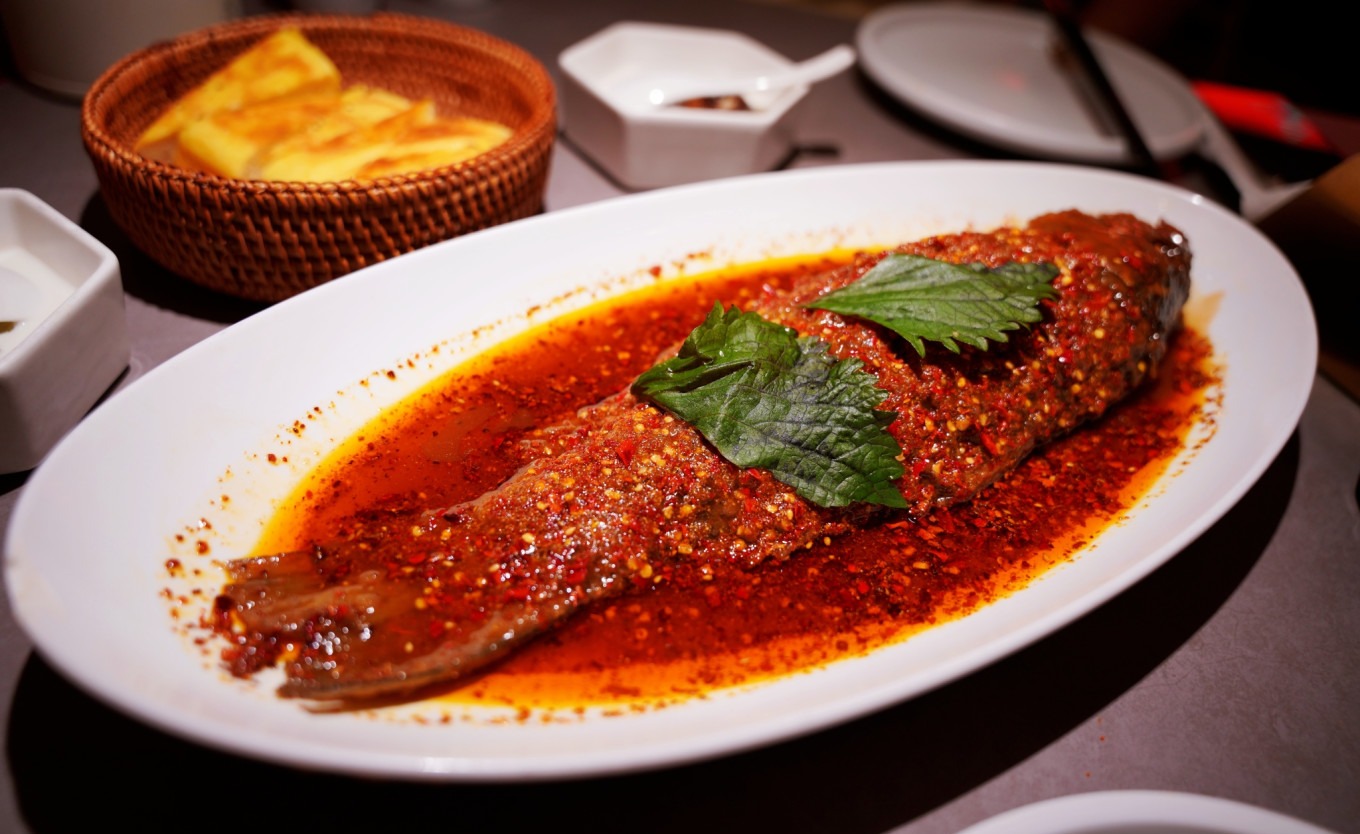 Yellow River carp with sesame flatbread