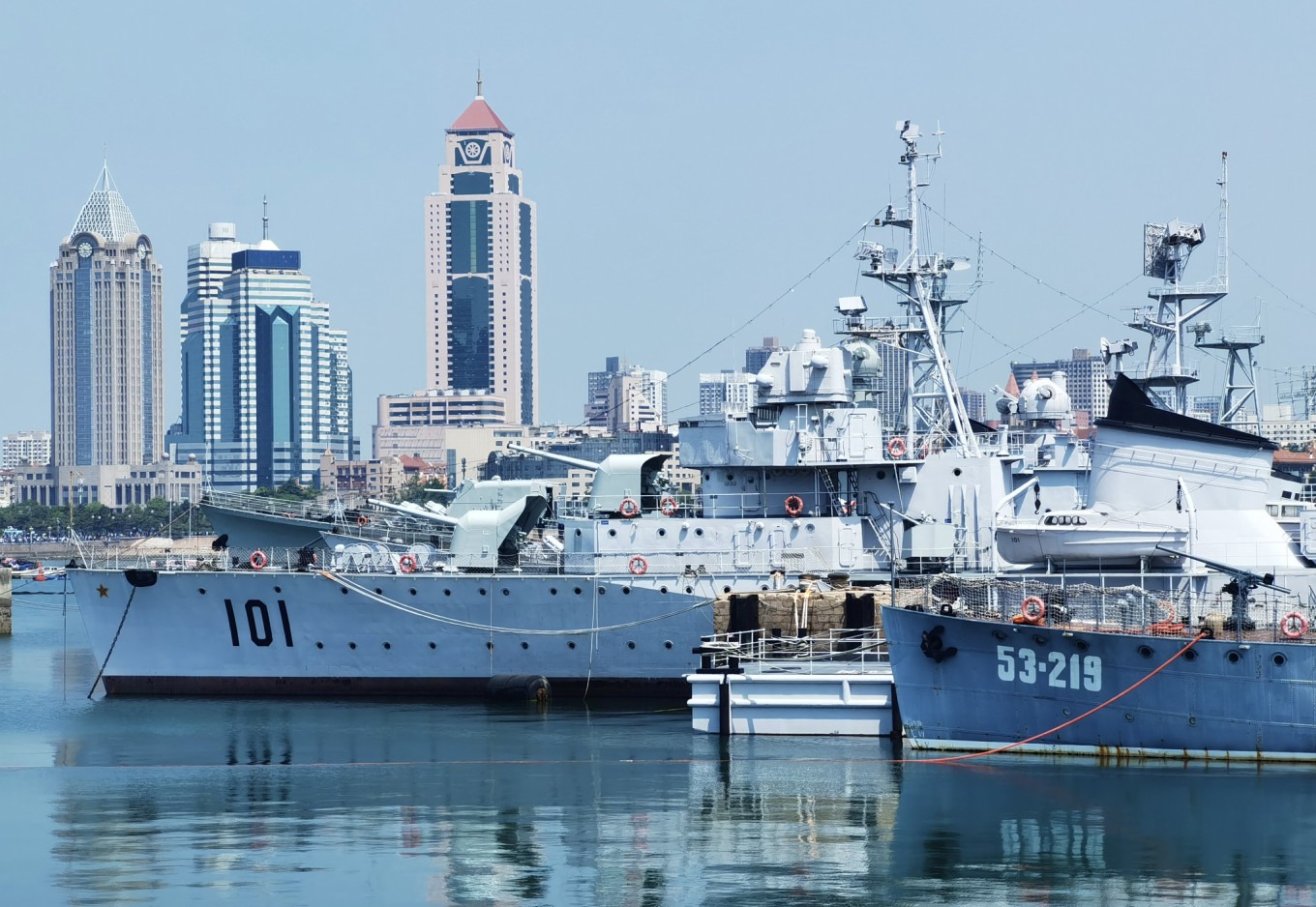 Warships docked at the maritime exhibition area of the Naval Museum