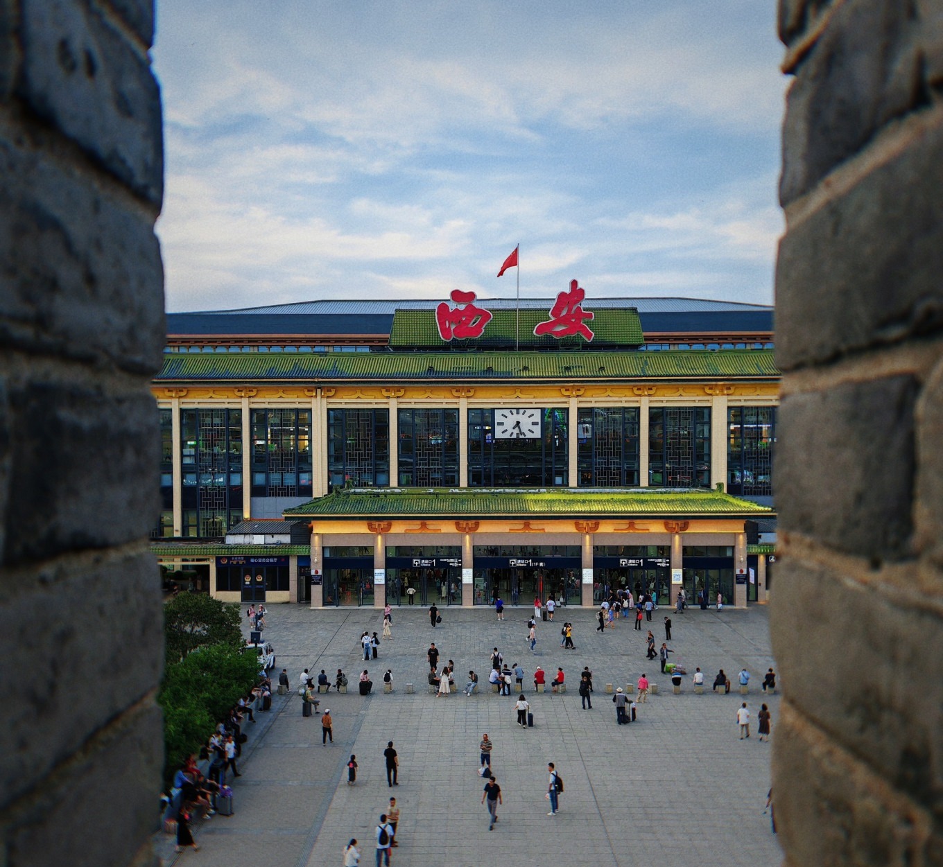 Evening activities in the park below the wall
