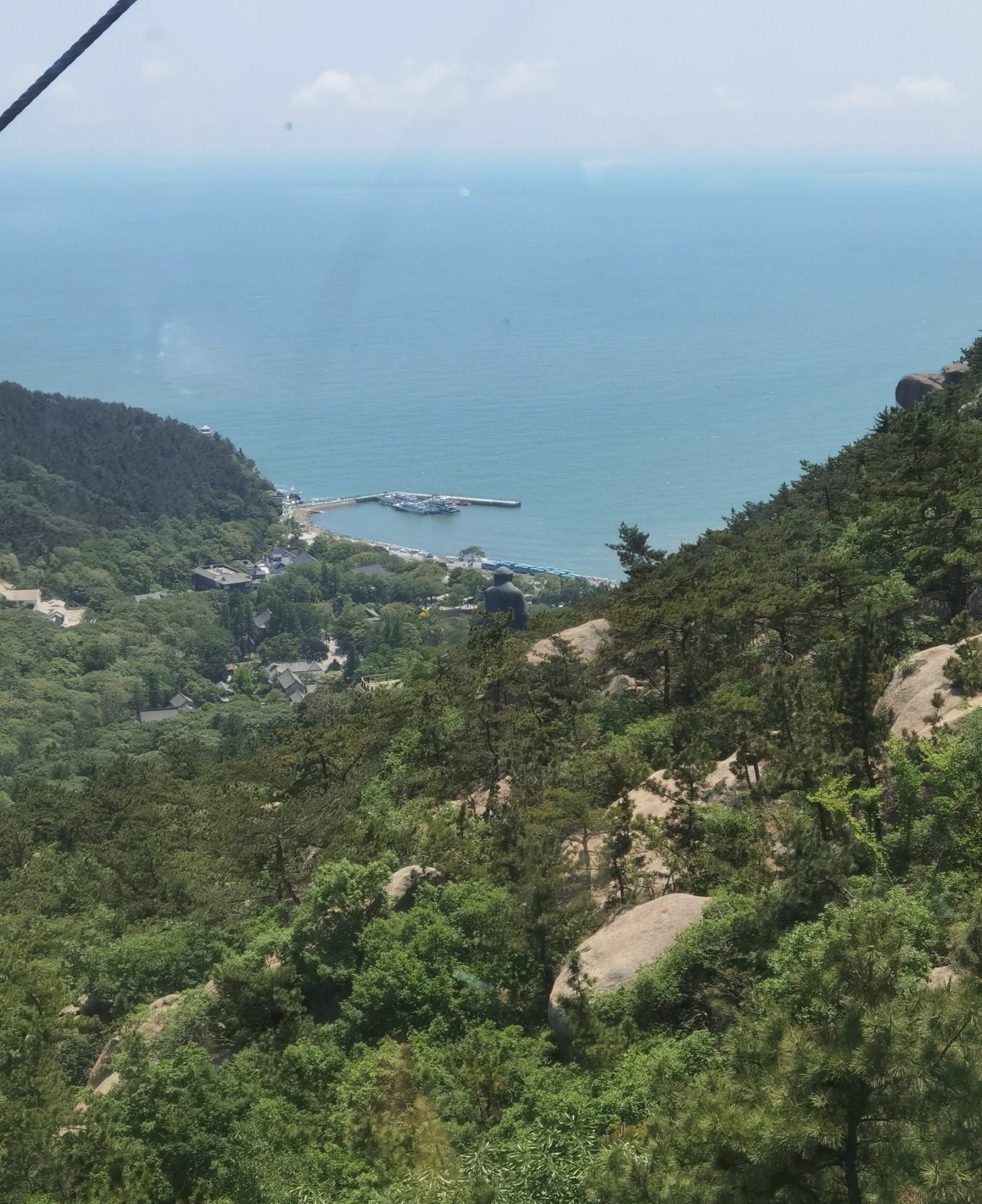 View from cable car of the coastline and sea