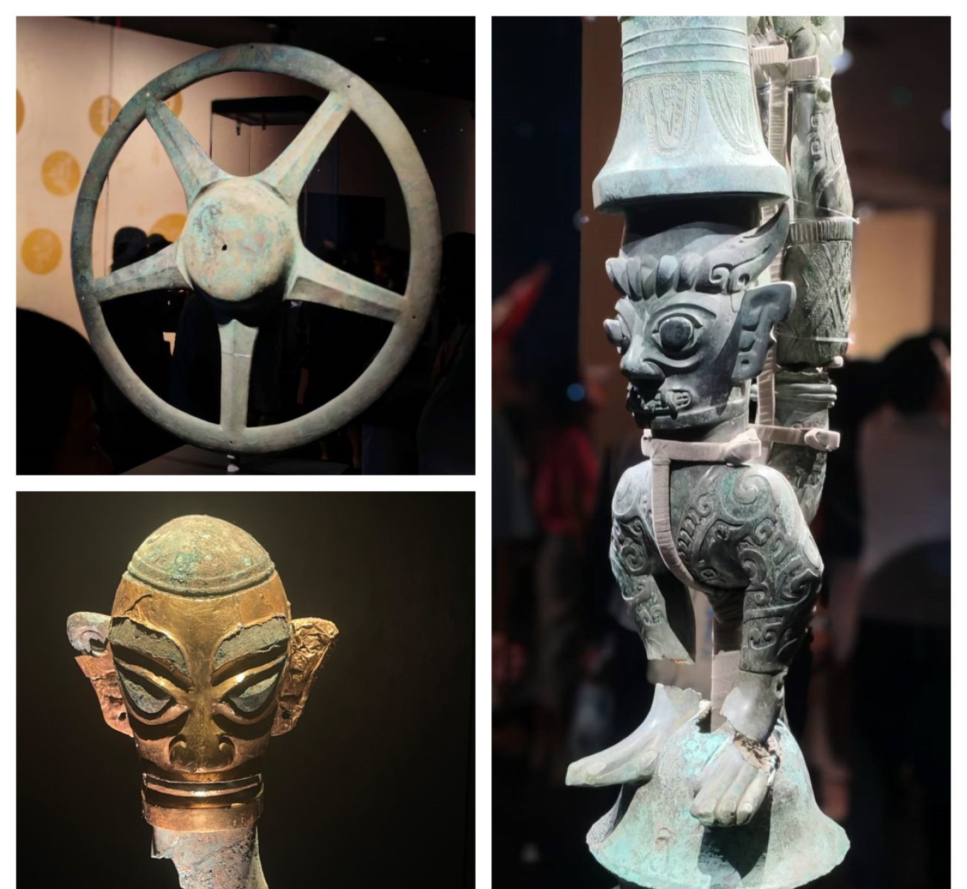 Bronze mask with protruding eyes and large ears, typical of Sanxingdui style