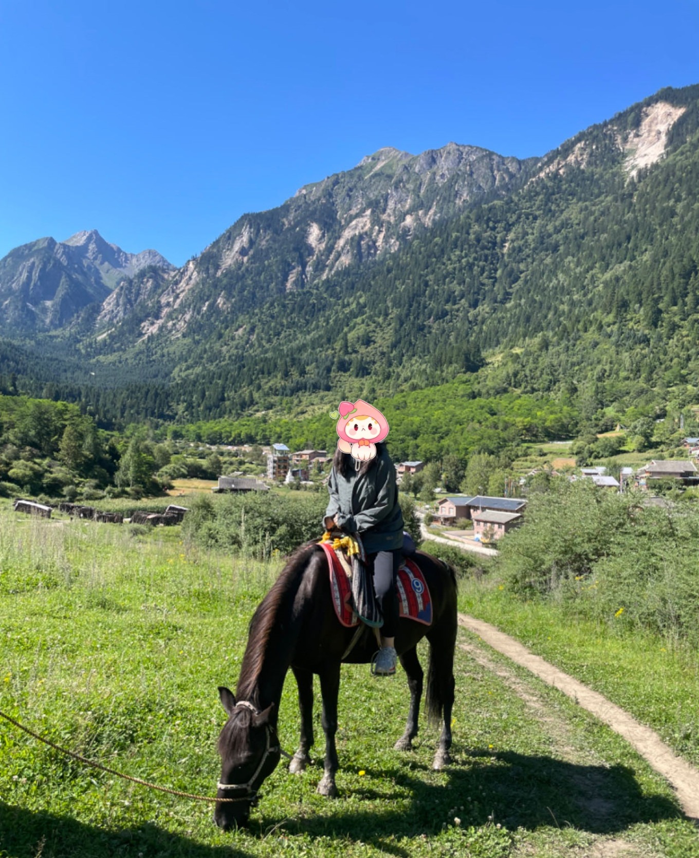 Scenic view of Zhongcha Valley with lush green hills and a Tibetan village