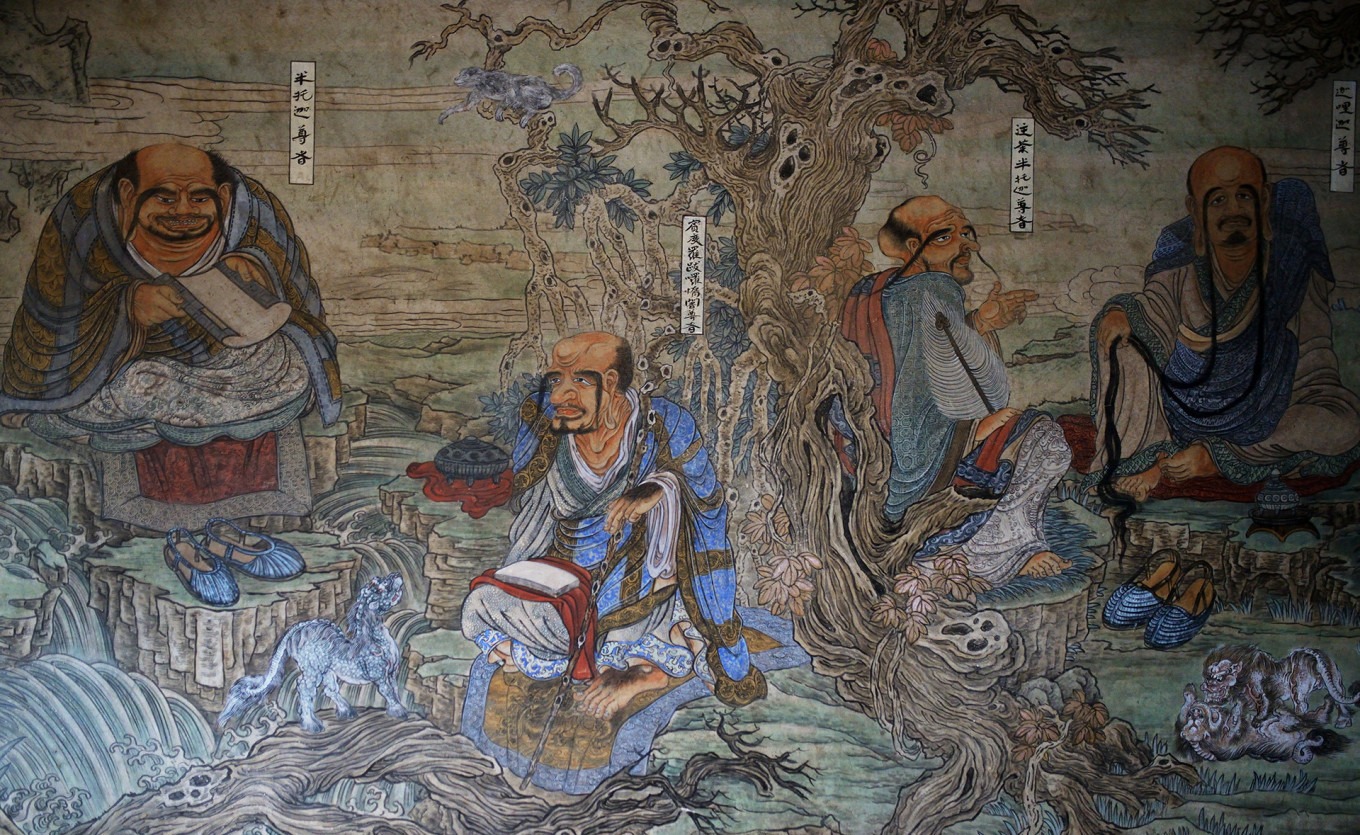 Close-up of the arhat wall paintings