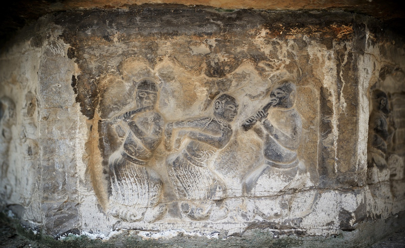 Pagoda detail of warrior relief