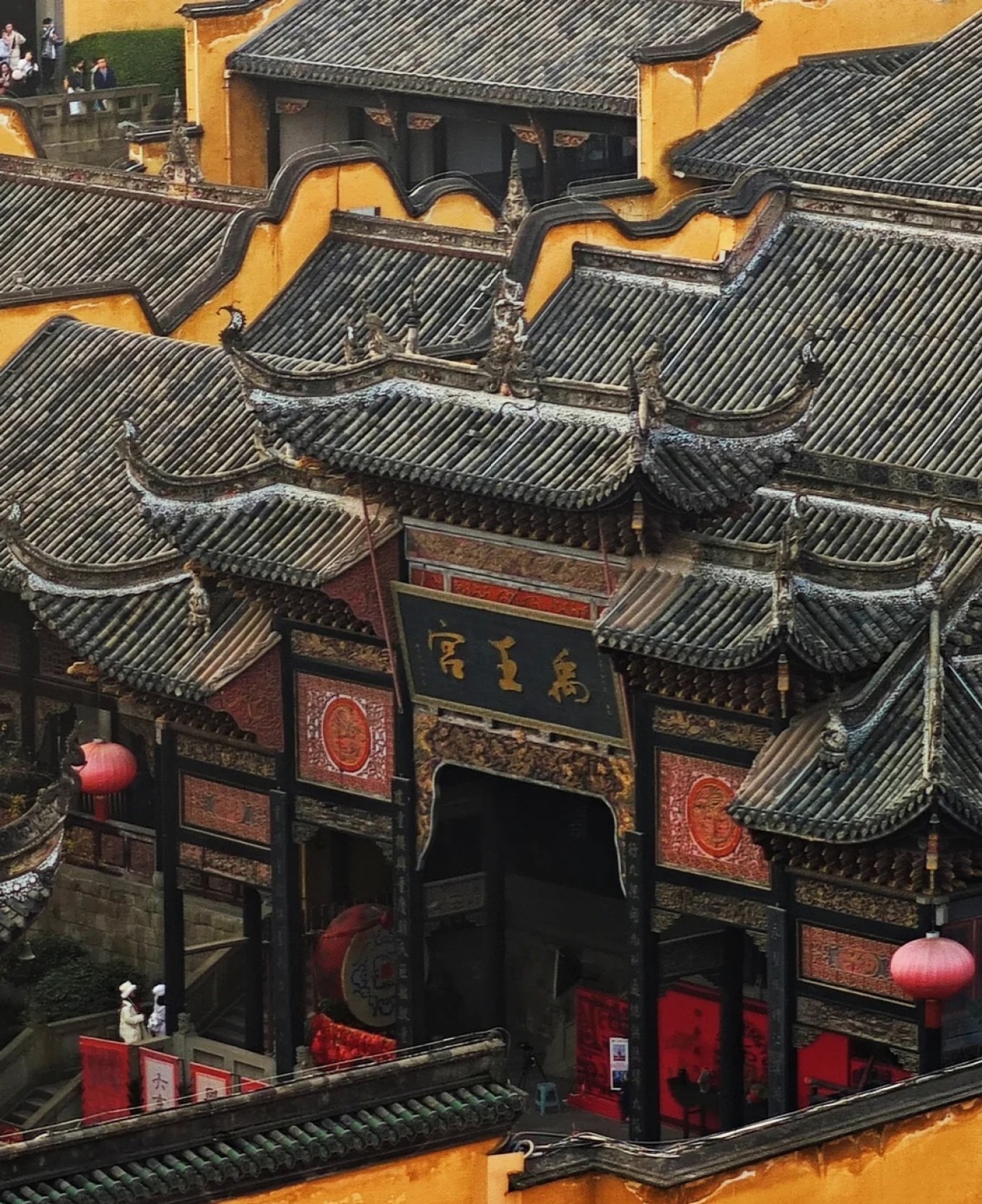 Aerial view of the Huguang Guild Hall complex with traditional Chinese architecture and courtyards