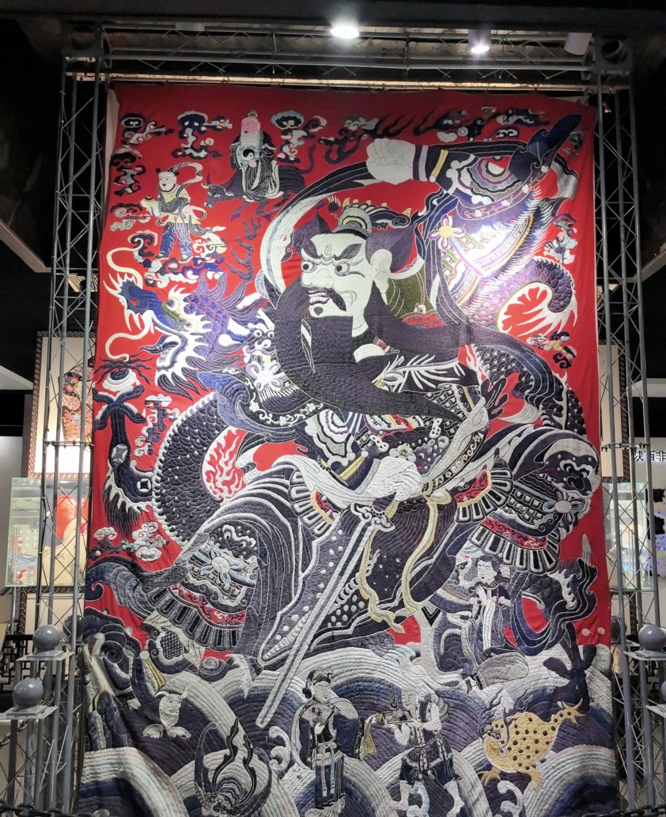 Close-up of the Xixiang Azure Dragon and White Tiger Tapestry