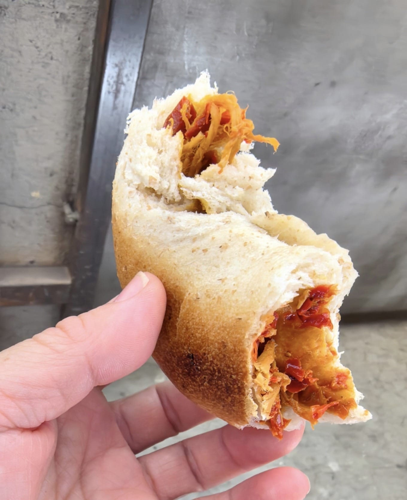 Bagel with chili filling from the coffee roastery