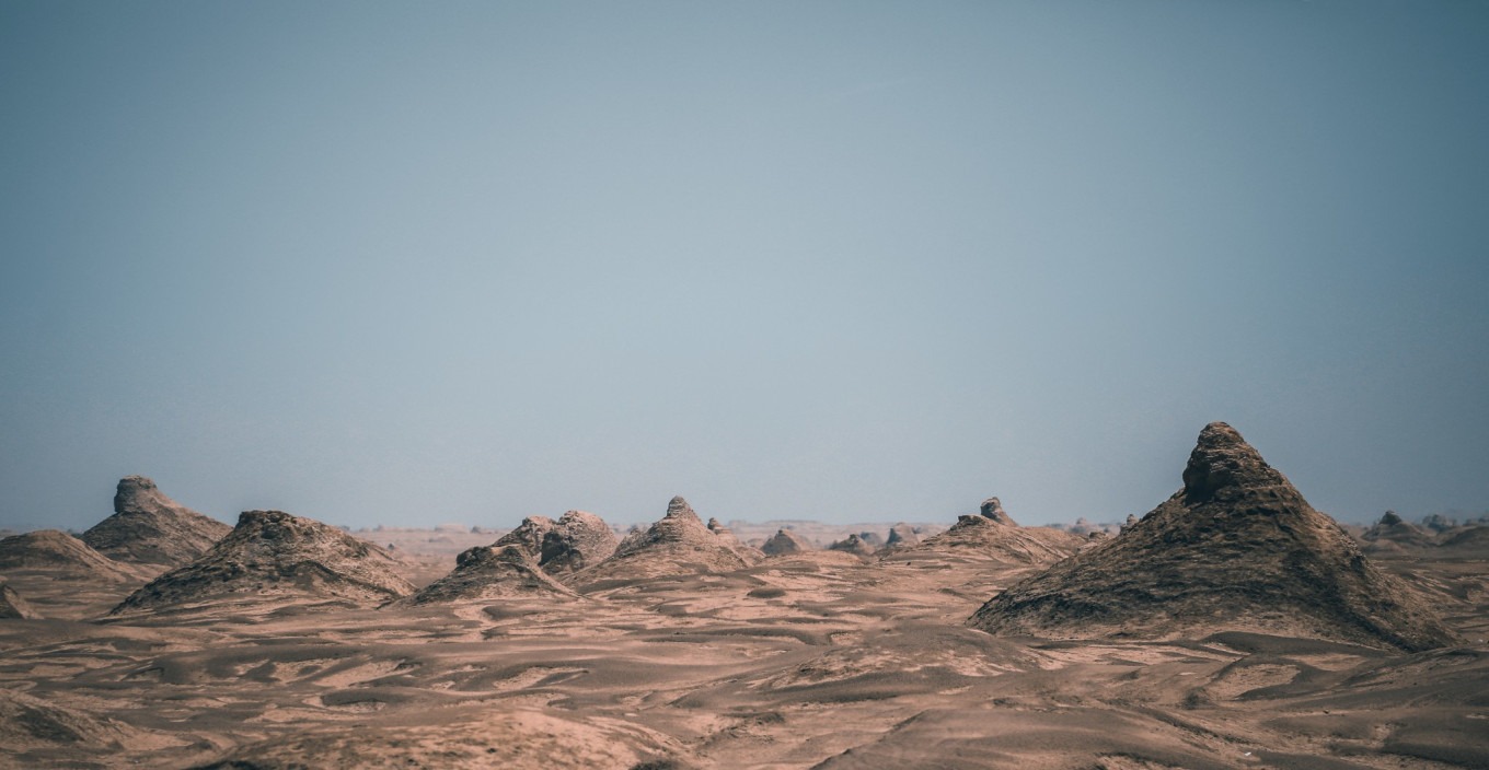 Close-up of eroded Yadan rock formations with sharp ridges