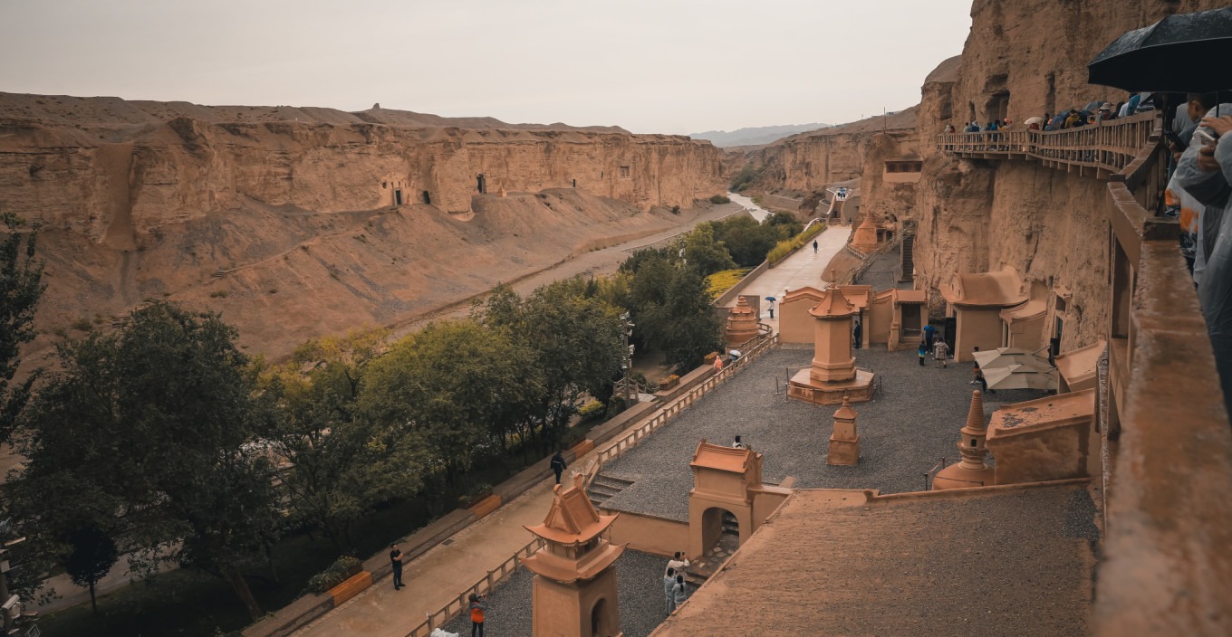 Newly built replica building inside Yulin Grottoes scenic area