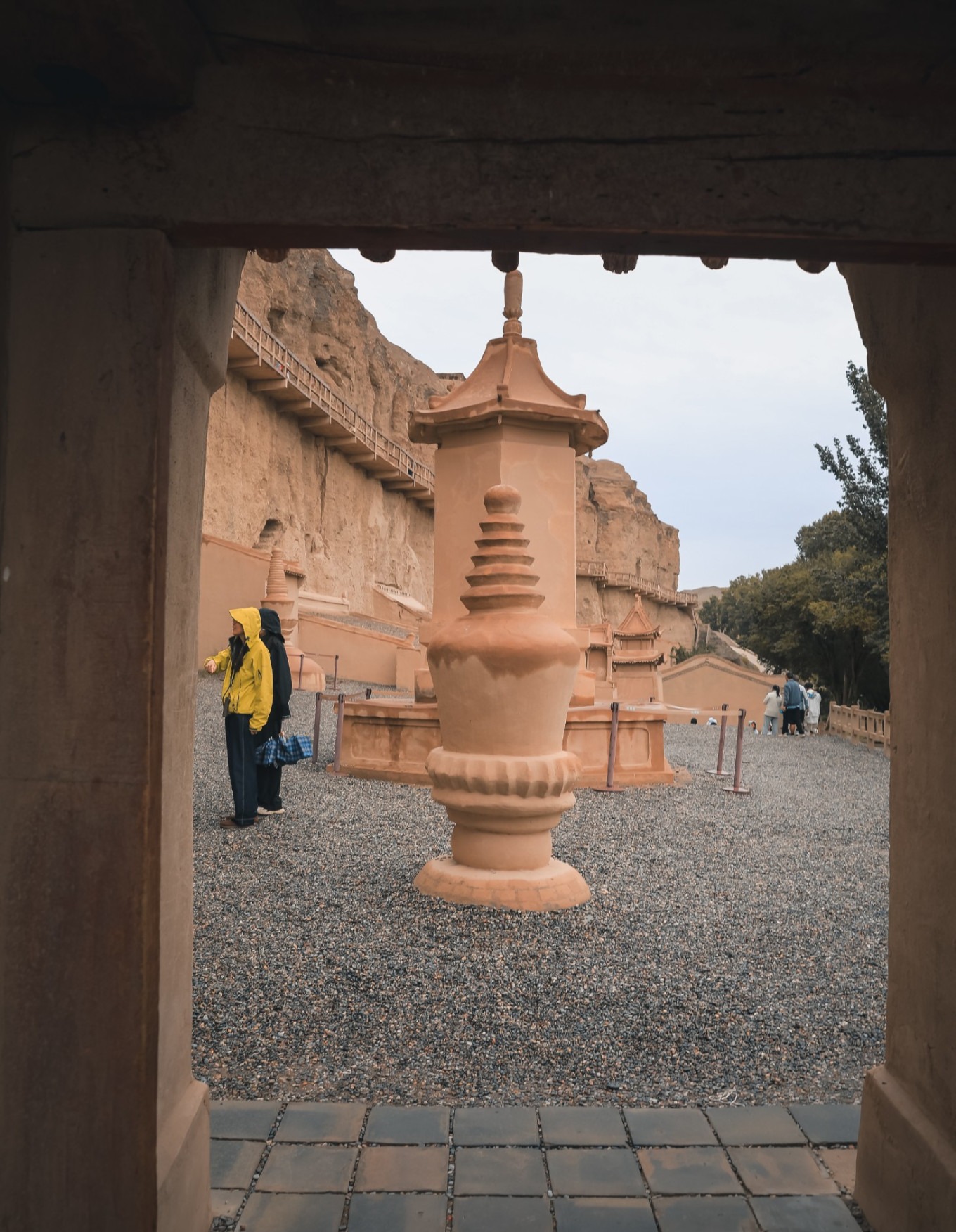 Empty interior of a replica building at Yulin Grottoes