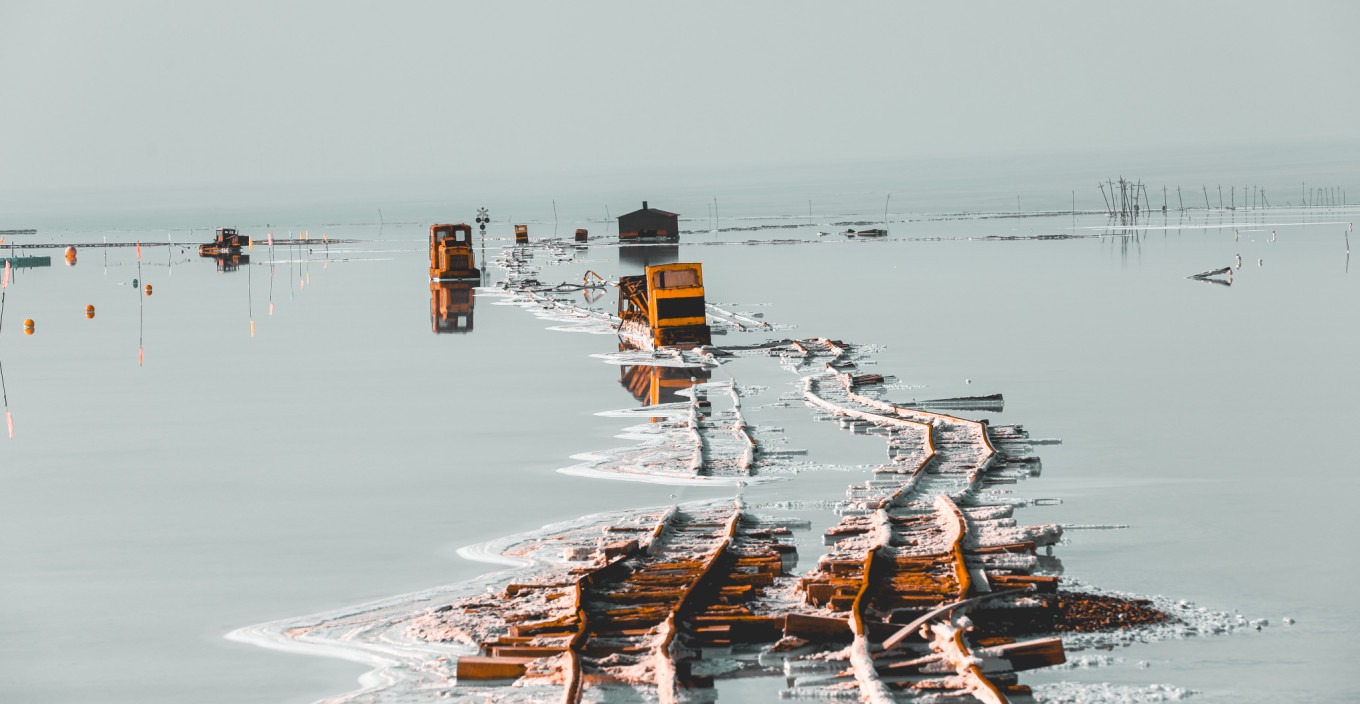 Old salt mining cart on the tracks