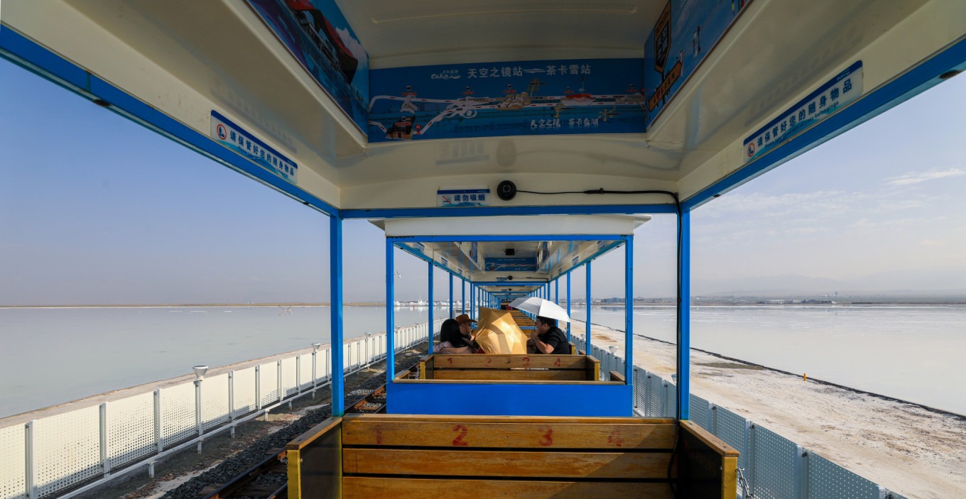 Vintage narrow-gauge train on the salt lake railway