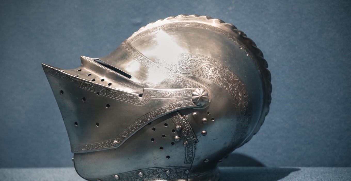 Another view of the hinged helmet