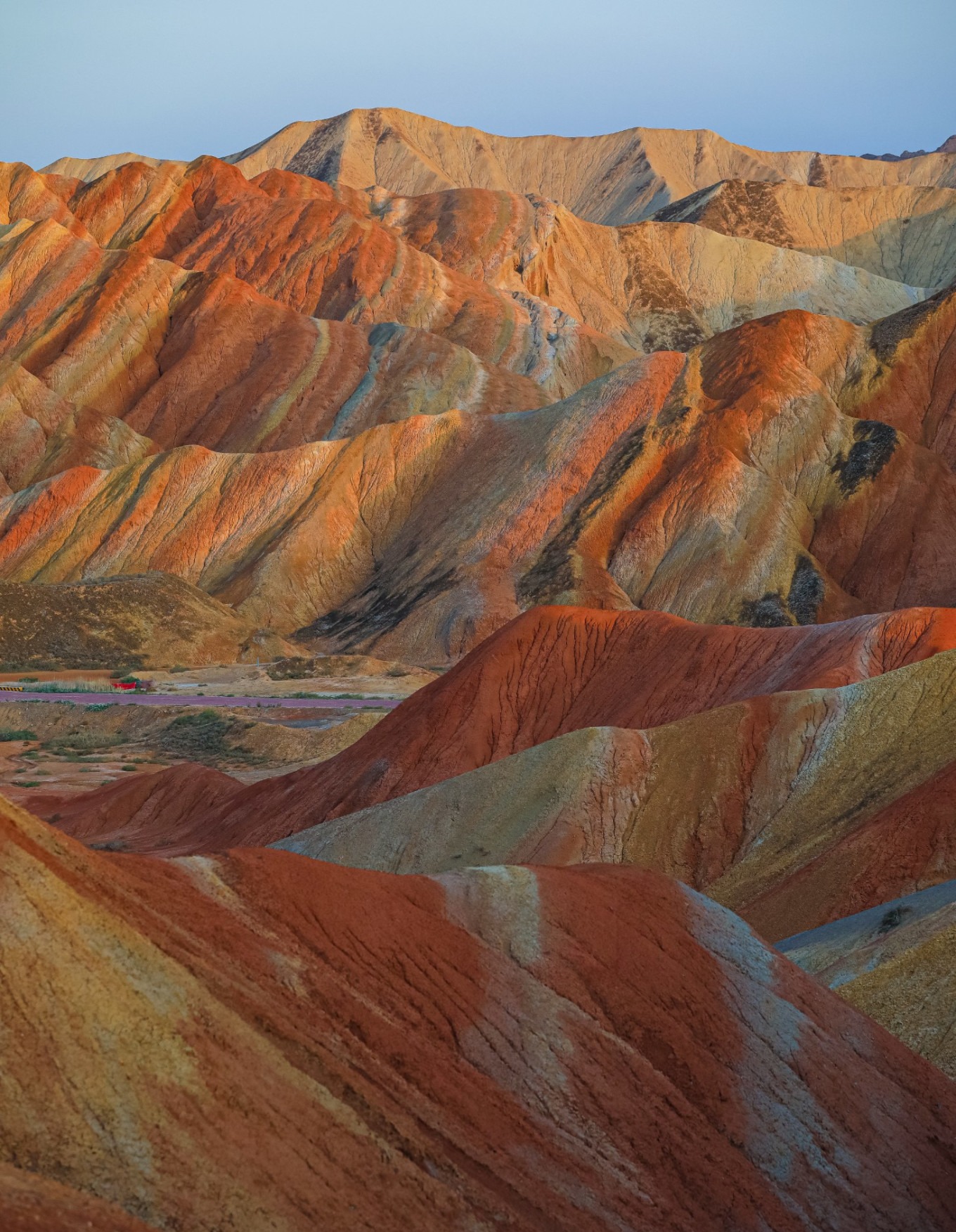 Close-up of rainbow-colored rock layers at Rainbow Splendor Terrace