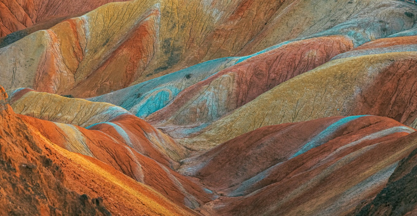 Vivid colors of the danxia hills at dusk