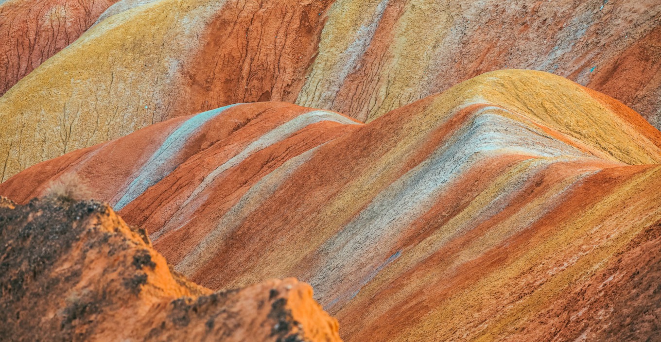 Panoramic view of colorful danxia hills at Zhangye Rainbow Danxia