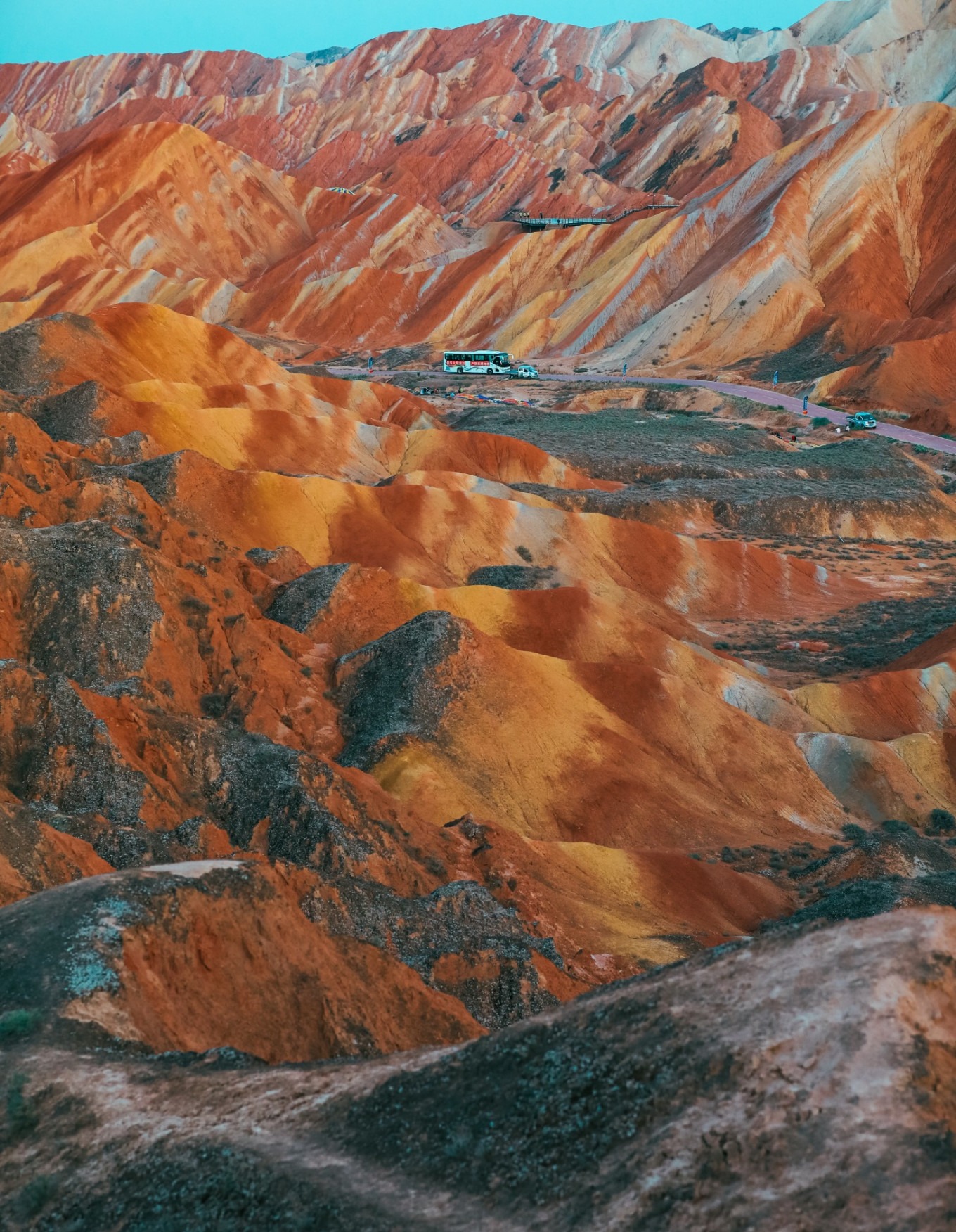Evening light on the colorful hills