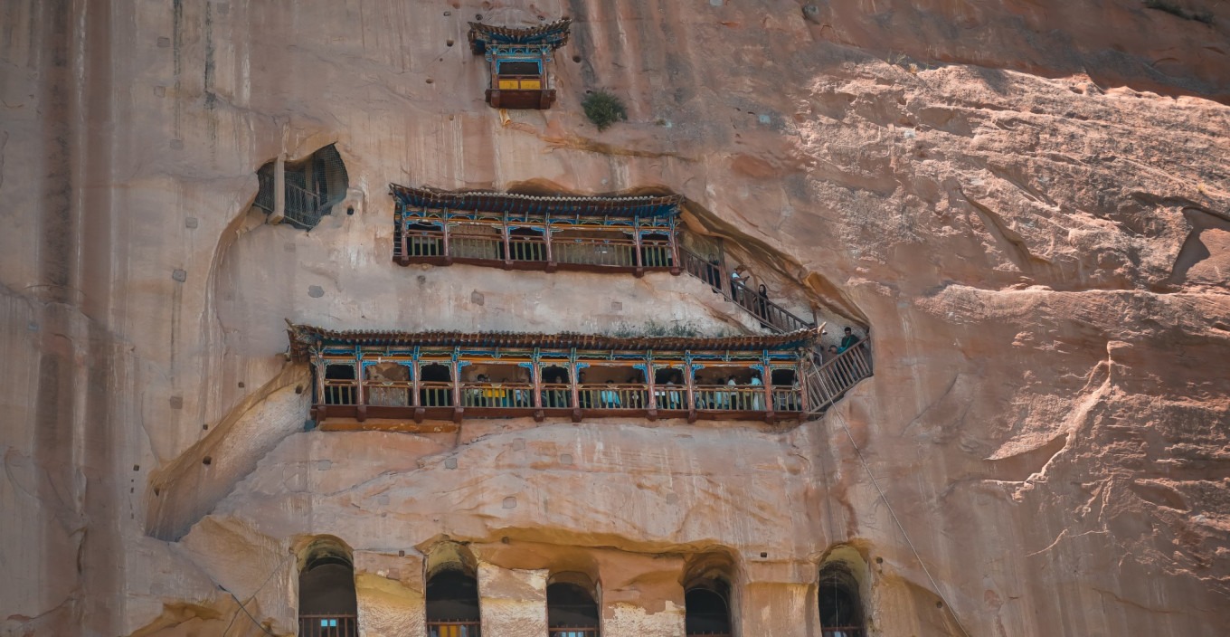 Close-up of the pagoda-like cave structure