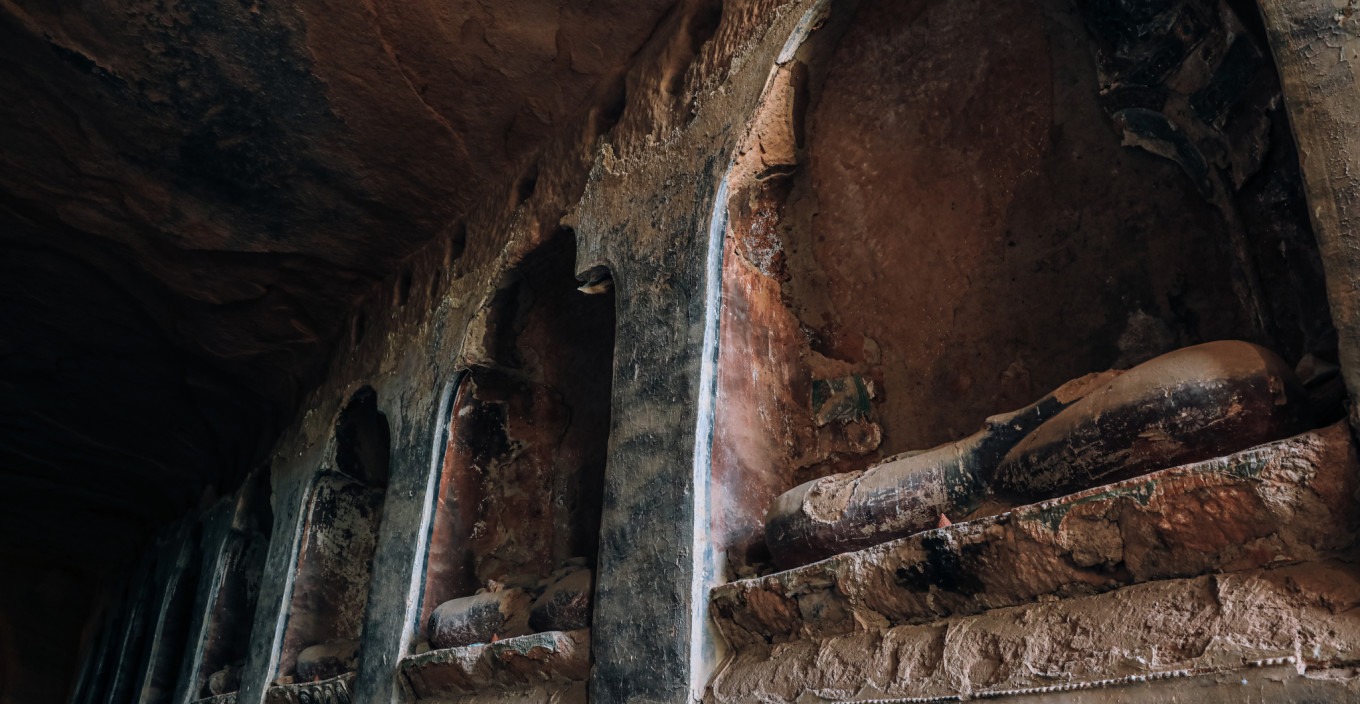 Fragments of destroyed Buddha statues