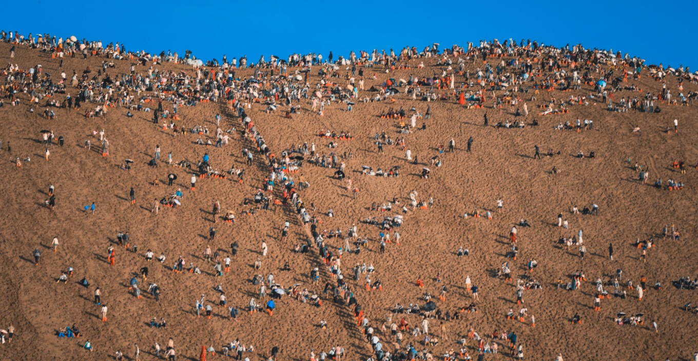Close-up view of sand dunes with ripples at Mingsha Mountain