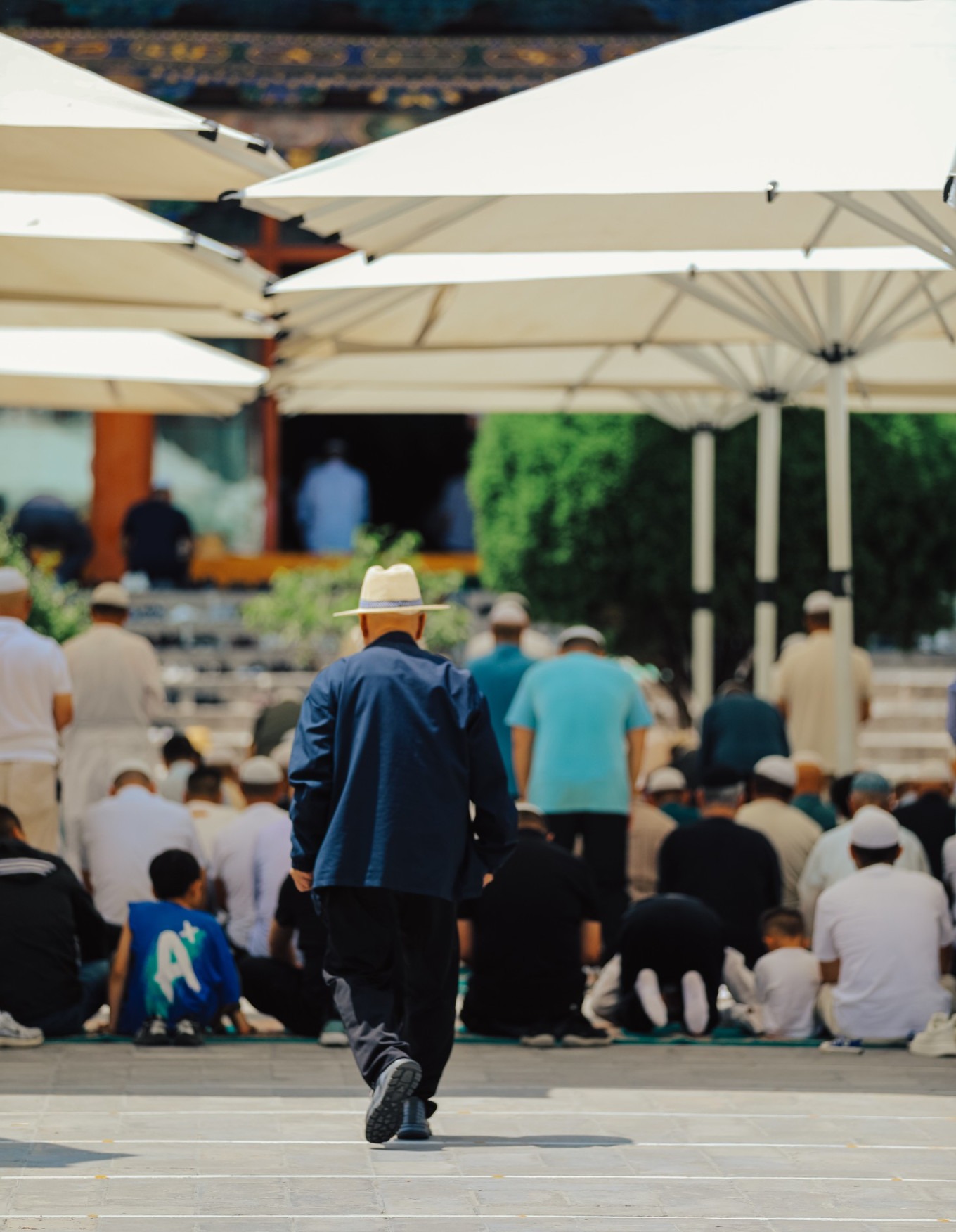 Worshippers bowing during prayer