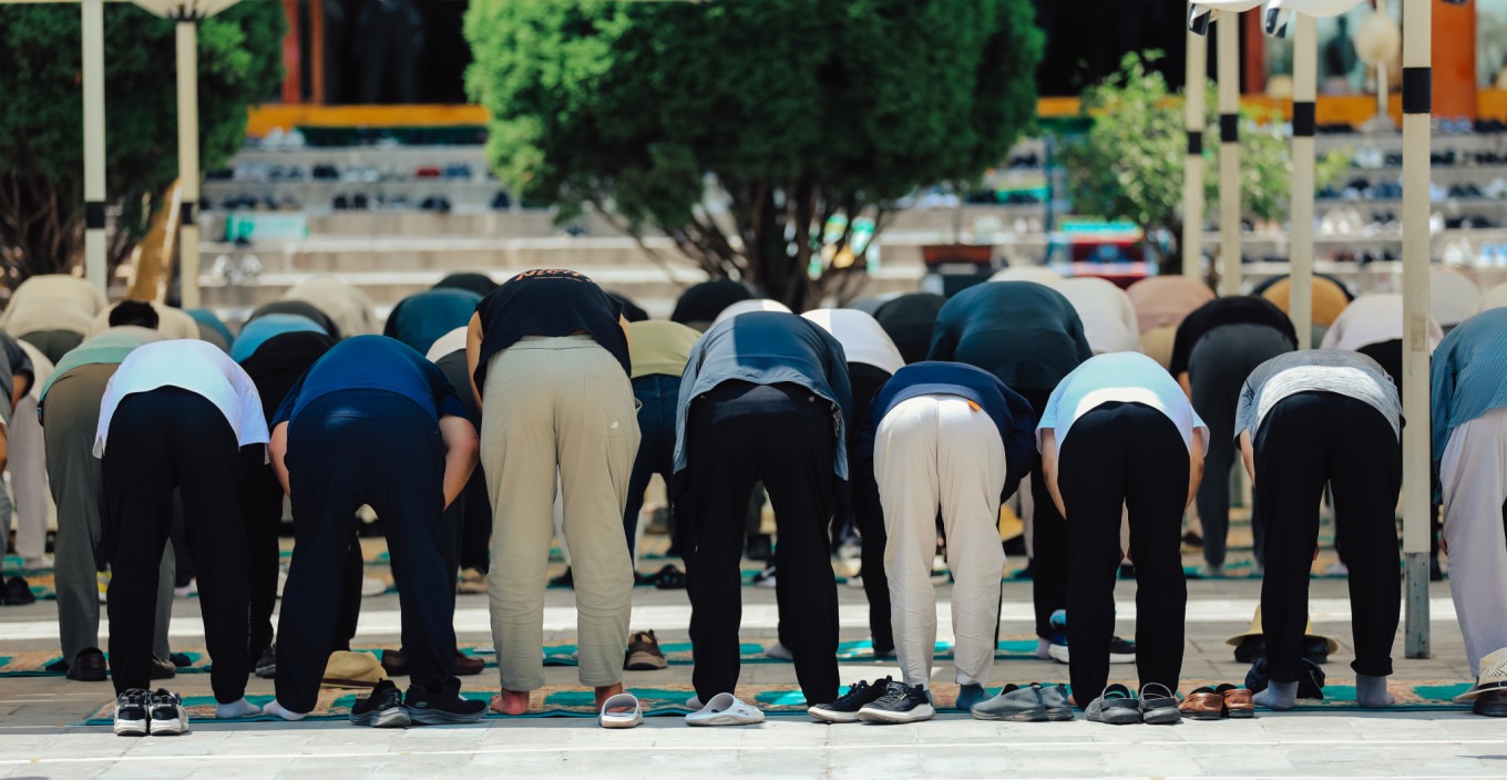 Worshippers in prayer at the mosque
