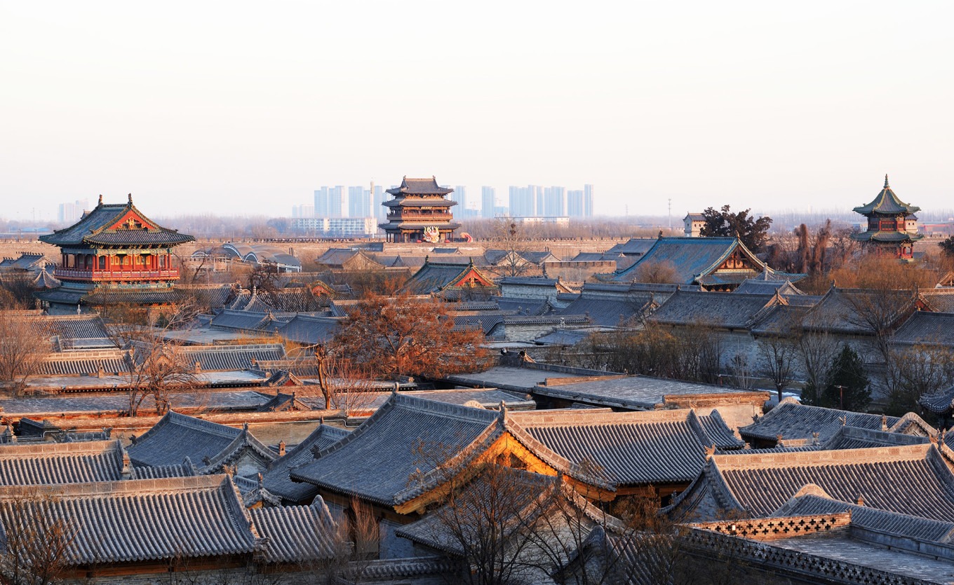 A panoramic view of ancient Taiyuan city walls and modern skyline