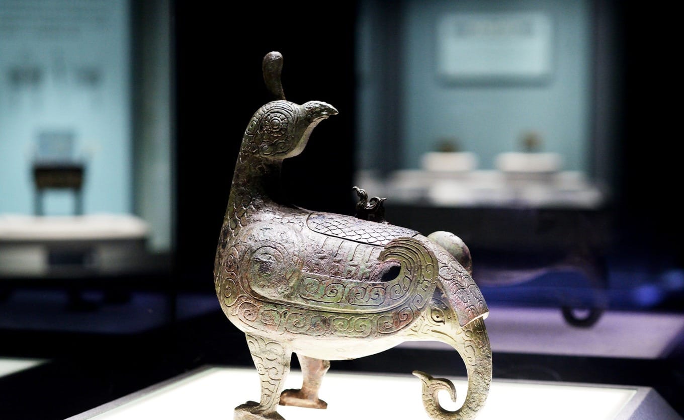 Interior of Shanxi Museum showing ancient bronze artifacts